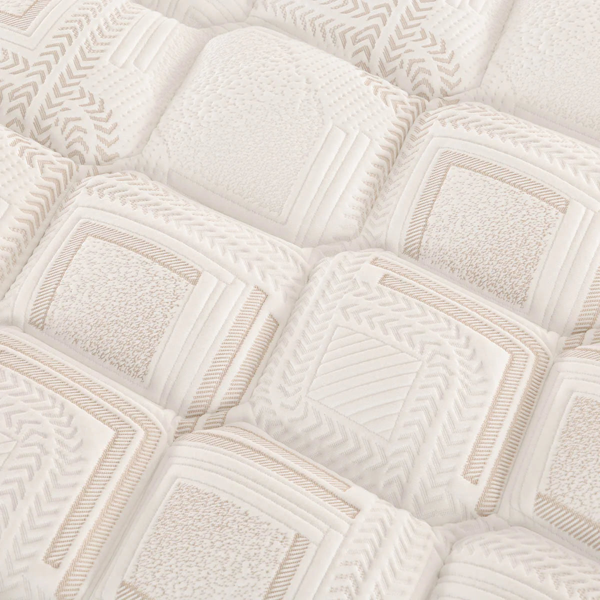 Close-up of a Sleepyhead mattress surface with geometric patterns.