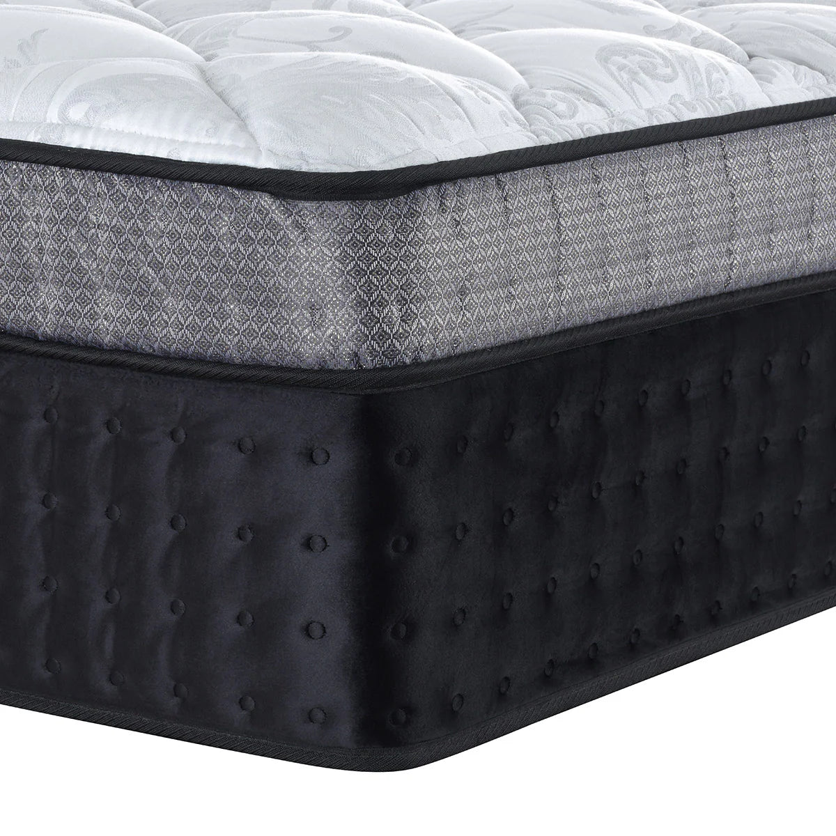 Gray and black Sleepyhead mattress with quilted pattern on a white background
