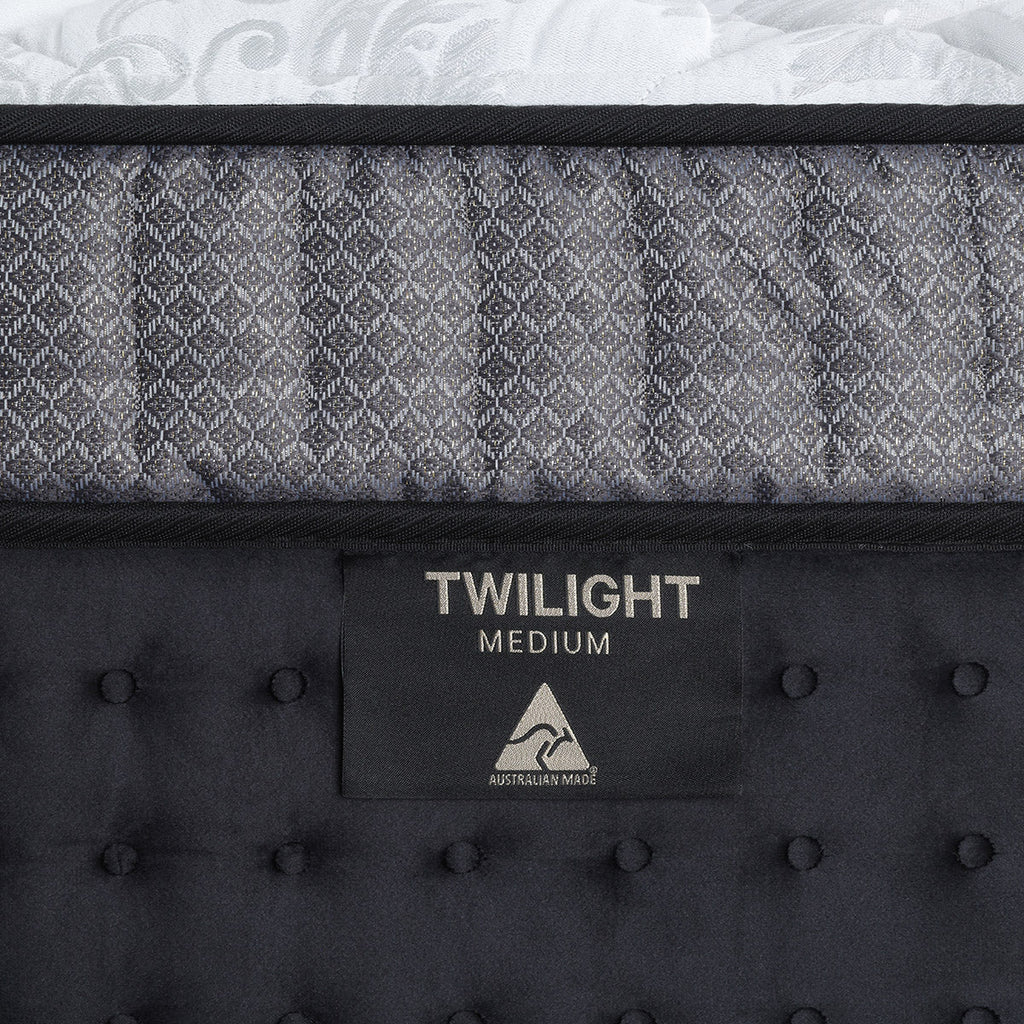 Sleepyhead mattress with 'Twilight Medium' label and Australia made logo.