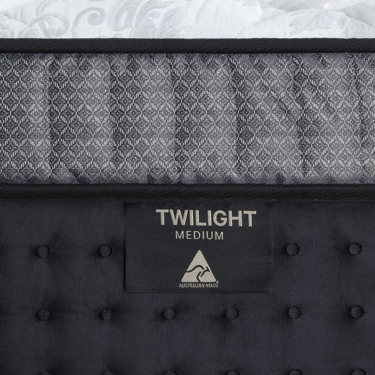 Sleepyhead mattress with 'Twilight Medium' label and Australia made logo.